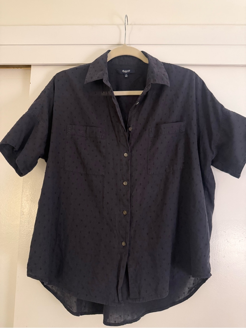 Women’s Madewell 100% Cotton Short-Sleeve Navy Button-Up Shirt